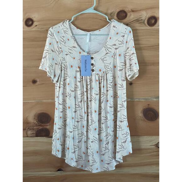 NWT! Netsmile women's daisy floral blouse. buttons. Size Large. summer - Picture 1 of 3